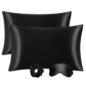 Set of 2 Queen Satin Pillowcase Durable&Soft Zippered Black